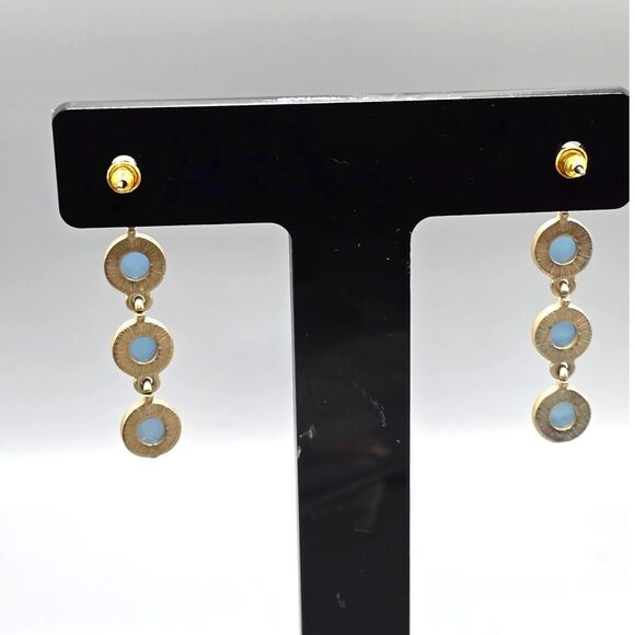 Unbranded Jewelry - Pierced Blue Earrings Dangle Beaded Round Faceted Acrylic Bead Silver Tone